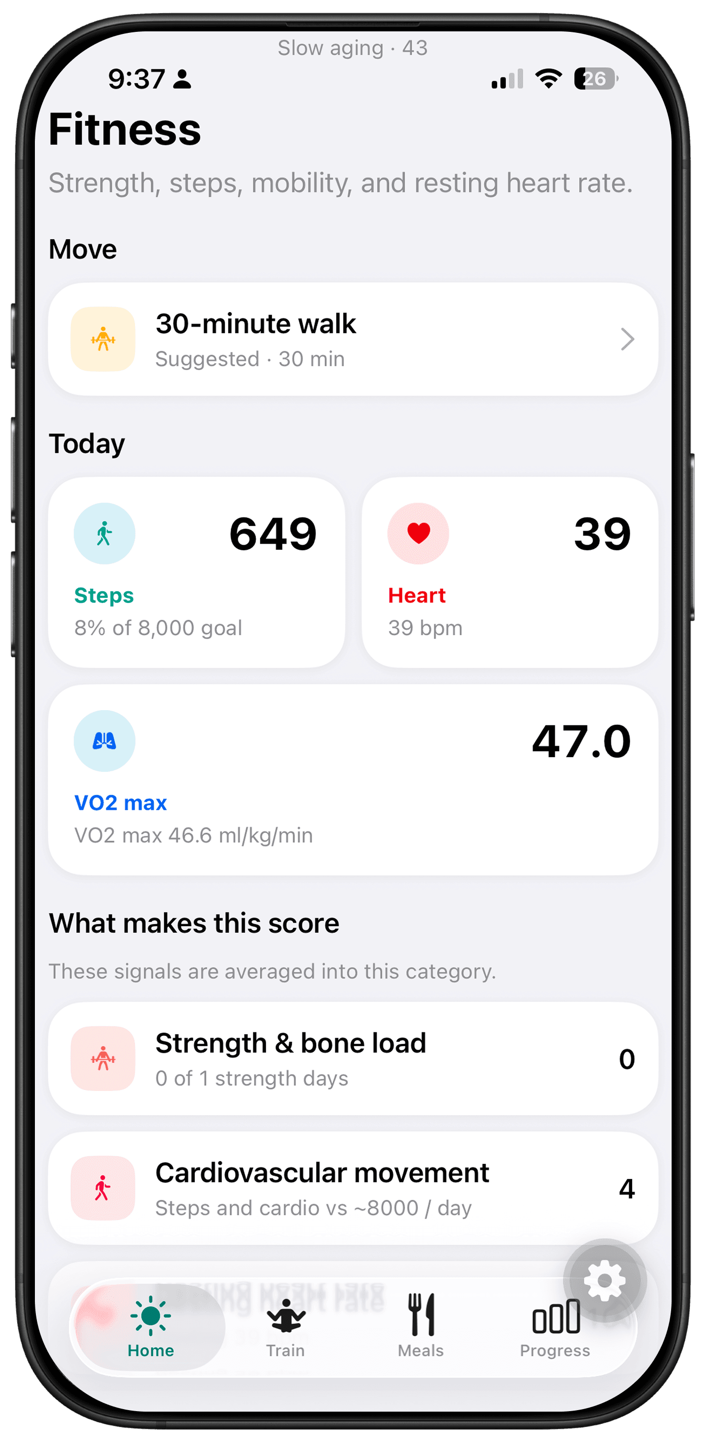 Fitness screen in Agefully